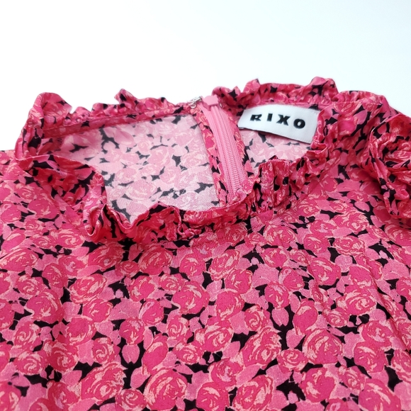 RIXO Monet Pink/Black Floral Silk Cotton Maxi Dress Long Sleeves Summer Size S‎ - Picture 4 of 13